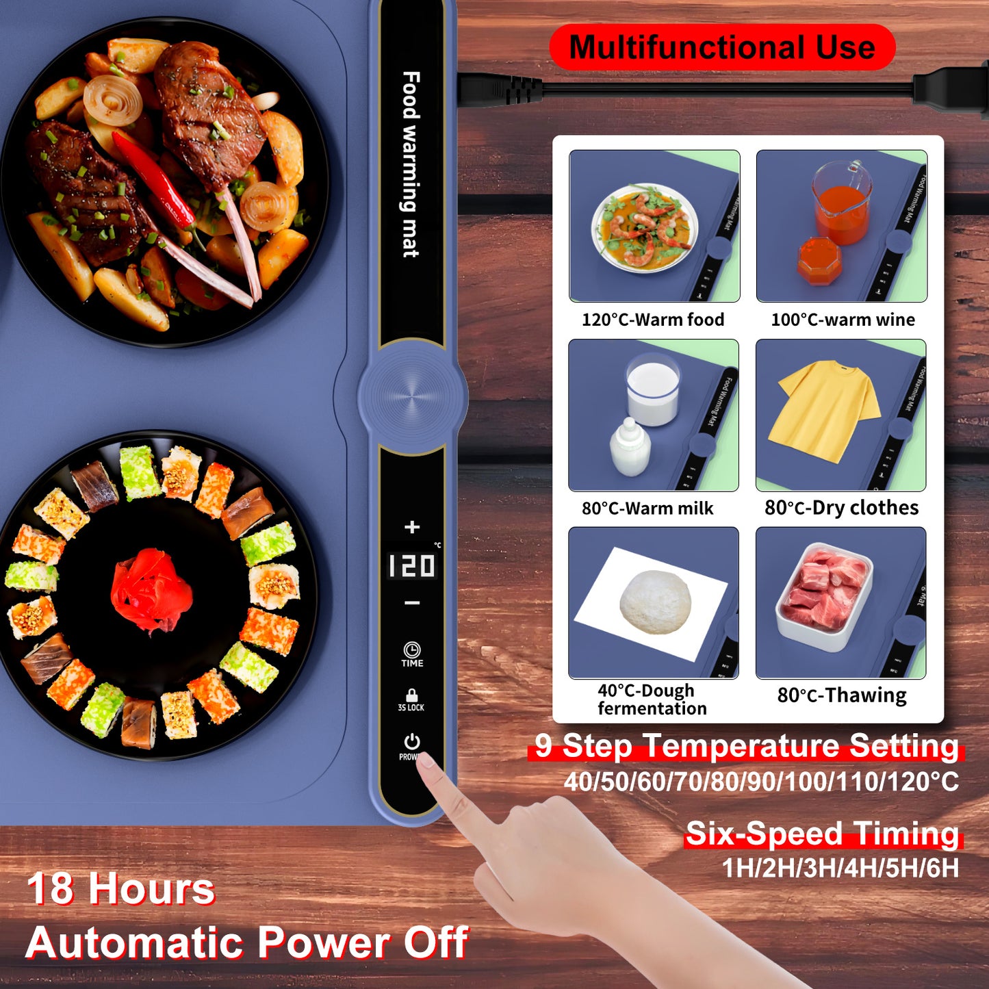 Foldable Heating Mat Food Warming Mat Time Setting