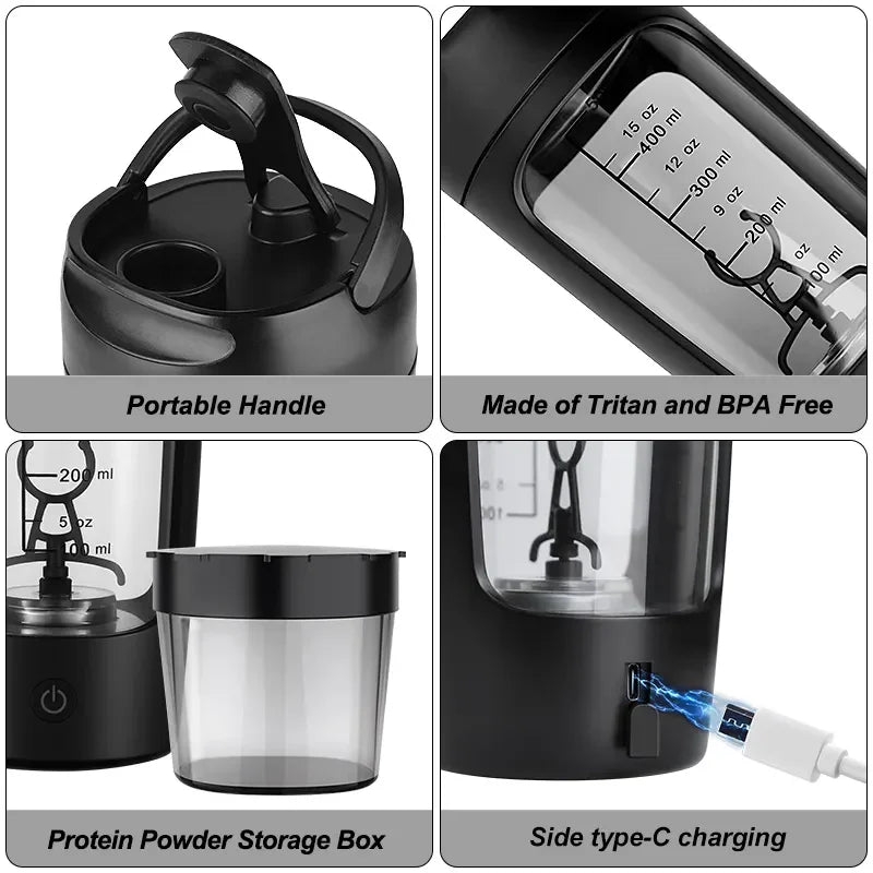 USB Rechargeable Electric Protein Shaker Bottle with Automatic Stirring