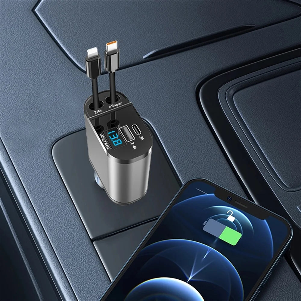 4 in 1 120W Car Charger Retractable