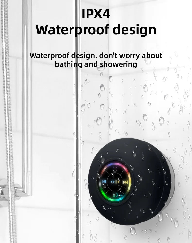 Portable Waterproof Bluetooth Shower Speaker with LED Lights