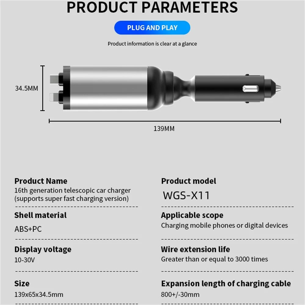 4 in 1 120W Car Charger Retractable