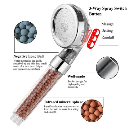 New 3 Functions High Pressure SPA Shower Head